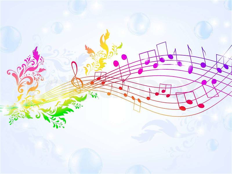 Musical fantasy theme with bright rainbow notes and air ...