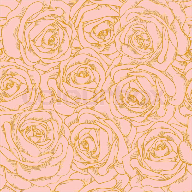 6601308 beautiful seamless background of pink roses with a gold outline in vintage style